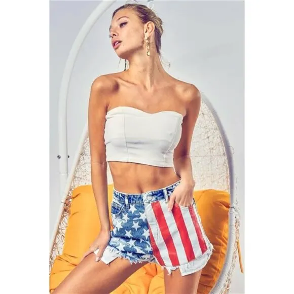 ⭐ NWT ⭐ BiBi Stars and Stripes Bleached Denim Shorts, Raw Hem, 4th of July