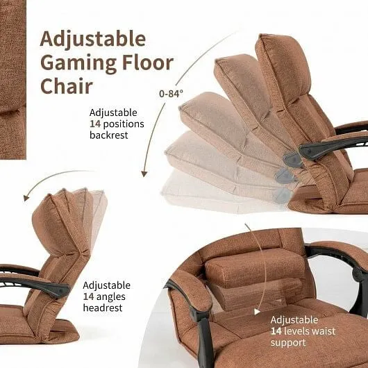 14-Position Adjusting Lazy Sofa Chair with Waist Pillow and Armrests-Coffee - Co