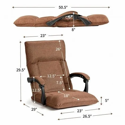 14-Position Adjusting Lazy Sofa Chair with Waist Pillow and Armrests-Coffee - Co