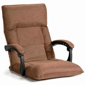 14-Position Adjusting Lazy Sofa Chair with Waist Pillow and Armrests-Coffee - Co