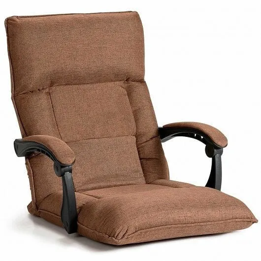 14-Position Adjusting Lazy Sofa Chair with Waist Pillow and Armrests-Coffee - Co