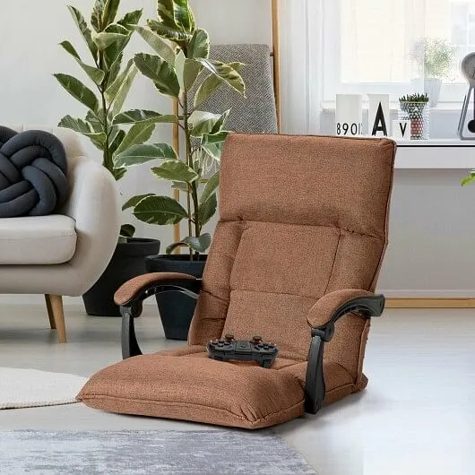 14-Position Adjusting Lazy Sofa Chair with Waist Pillow and Armrests-Coffee - Co