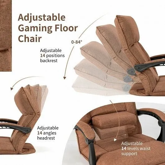 14-Position Adjusting Lazy Sofa Chair with Waist Pillow and Armrests-Coffee - Co