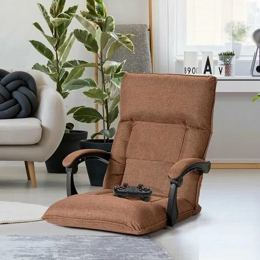 14-Position Adjusting Lazy Sofa Chair with Waist Pillow and Armrests-Coffee - Co