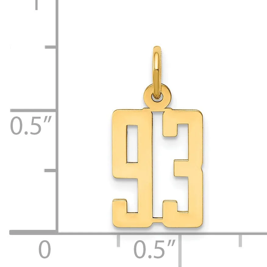 14K Yellow Gold Polished Finish Small Size Elongated Shape Number 93 Charm Pendant