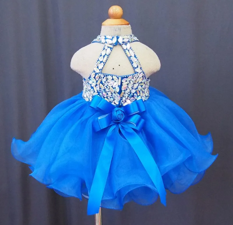 16 Colors Halter Beaded Bodice Infant Baby Doll Pageant Dress