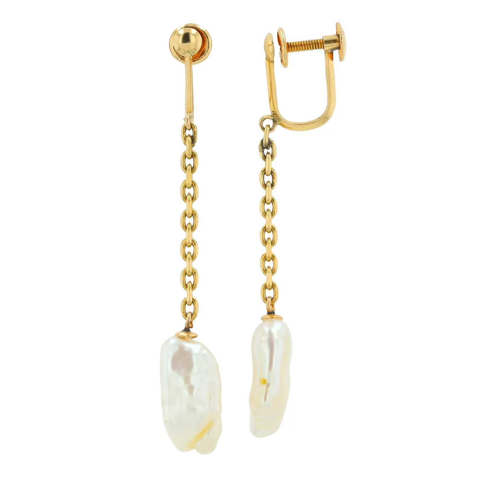 18K YG Pearl Drop Clip-On Earrings