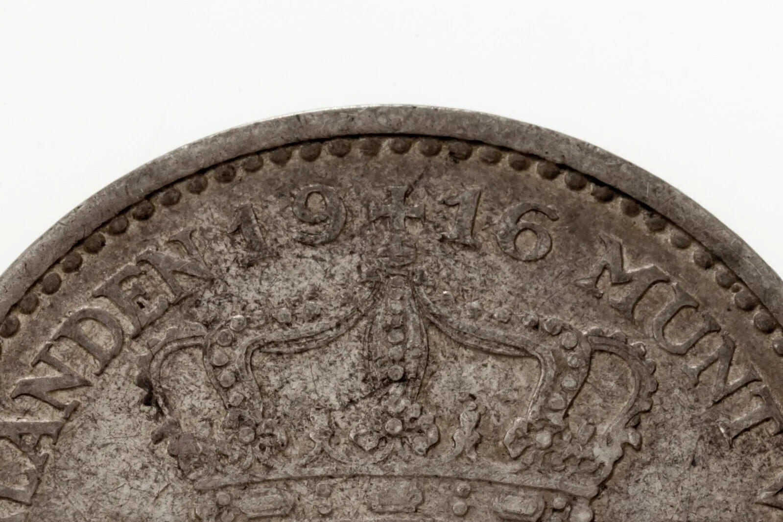 1916 Netherlands Gulden Silver Coin in VF Condition KM 148