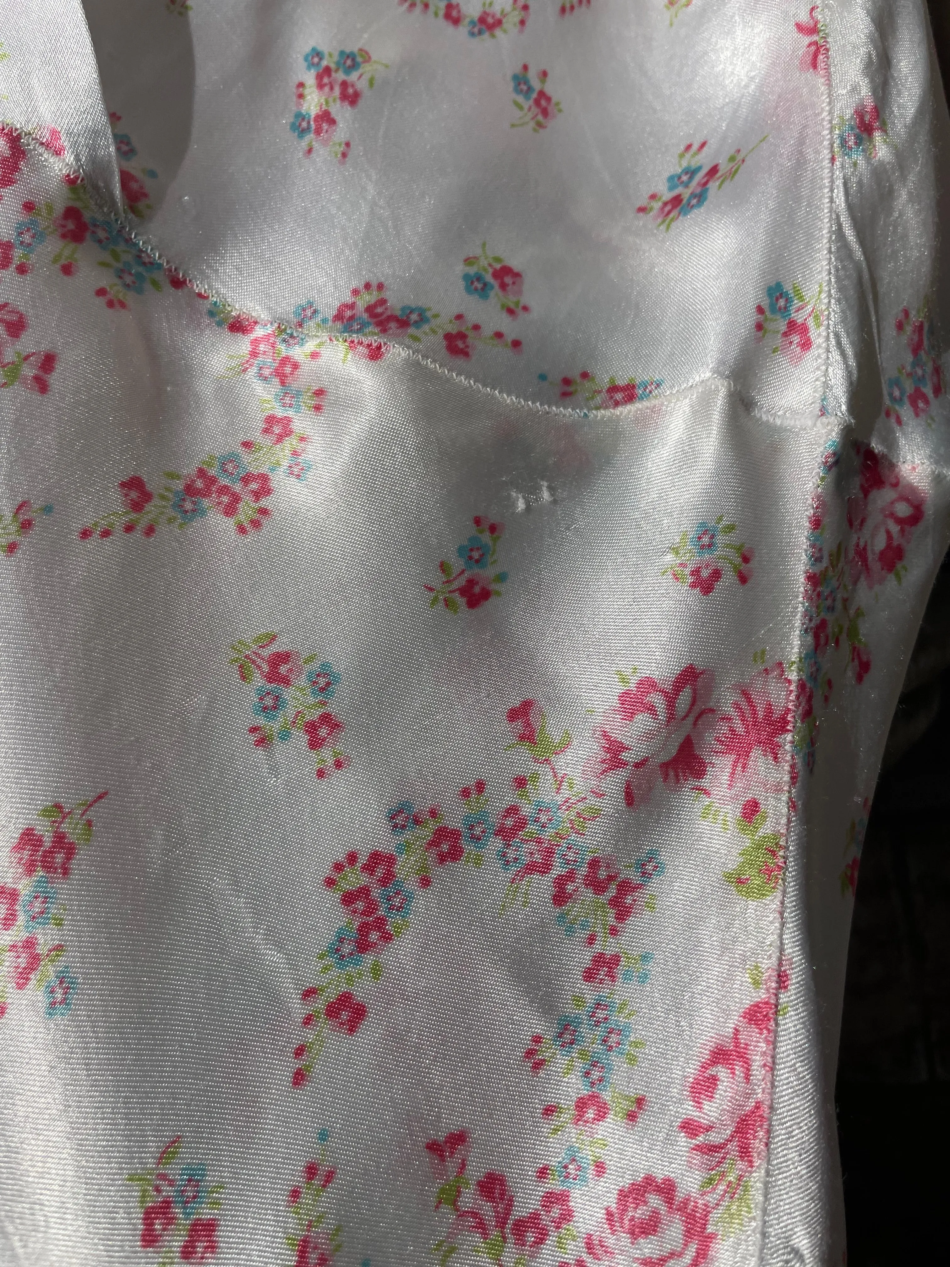 1940s Floral Wreath Rayon Satin Bias Cut Slip Dress