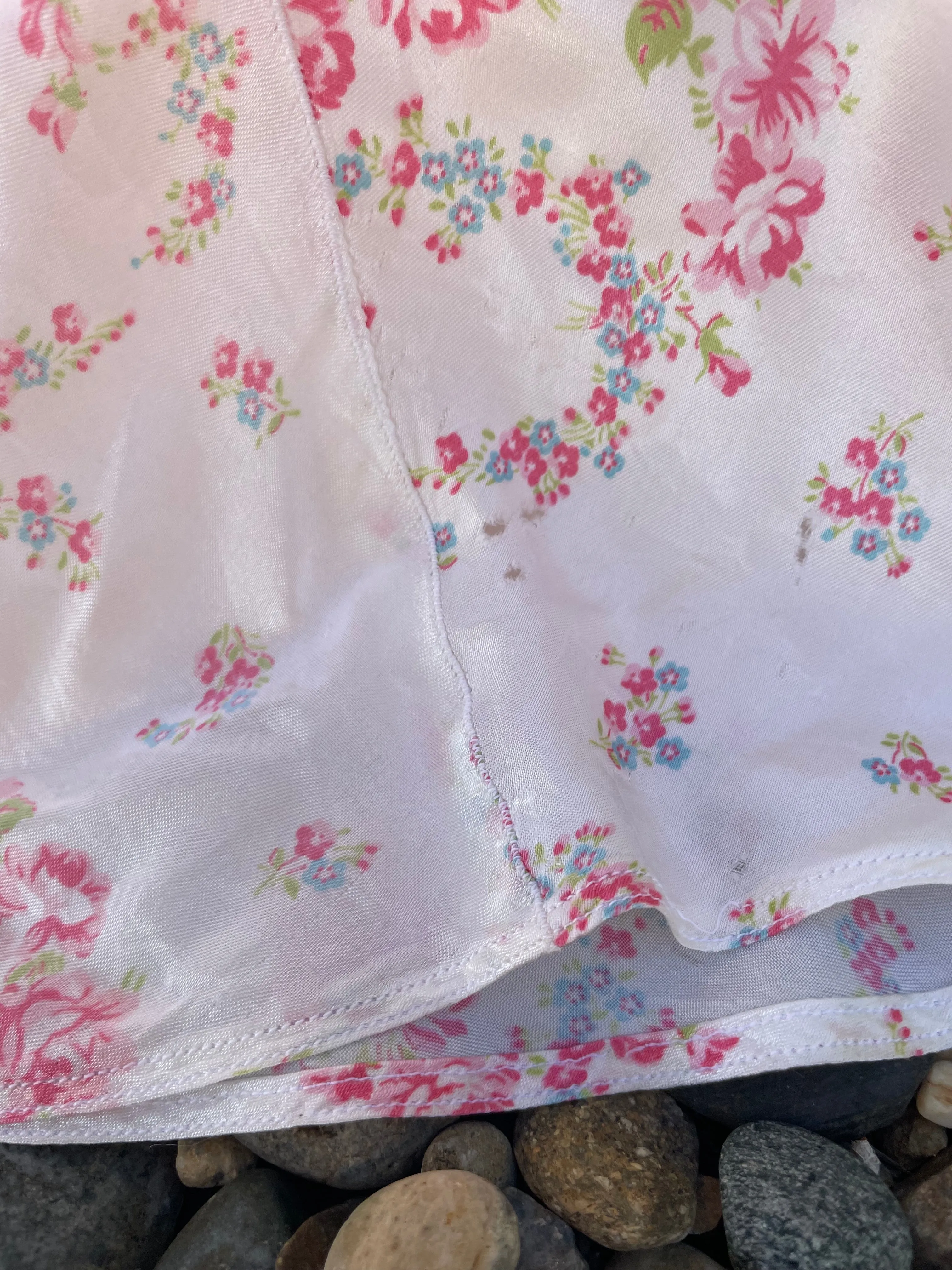 1940s Floral Wreath Rayon Satin Bias Cut Slip Dress