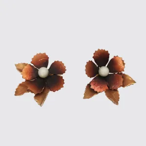 1960s Copper Flower Clip On Earrings