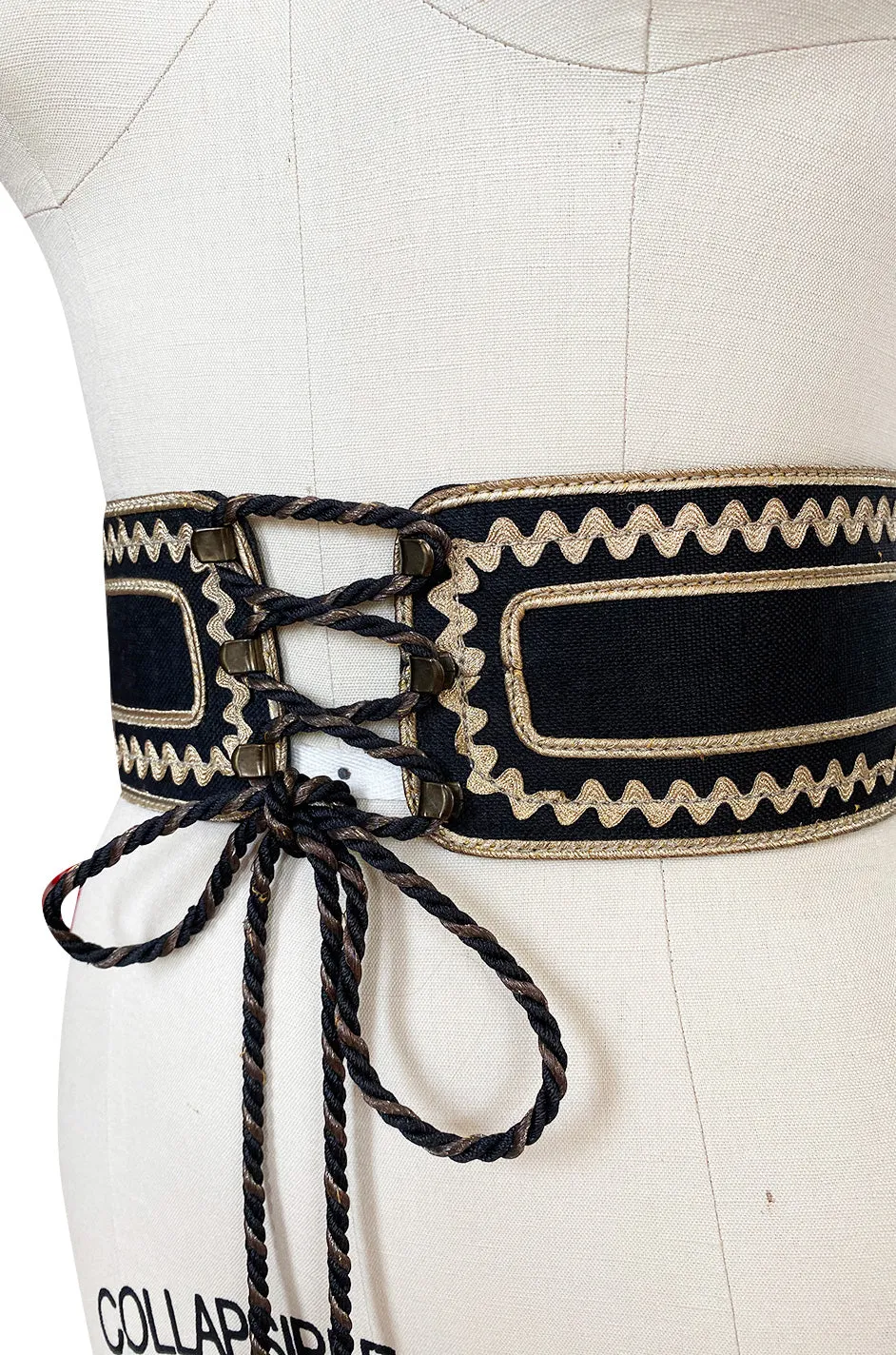 1976-77 Yves Saint Laurent Russian Collection Black & Gold Corset Tie Belt