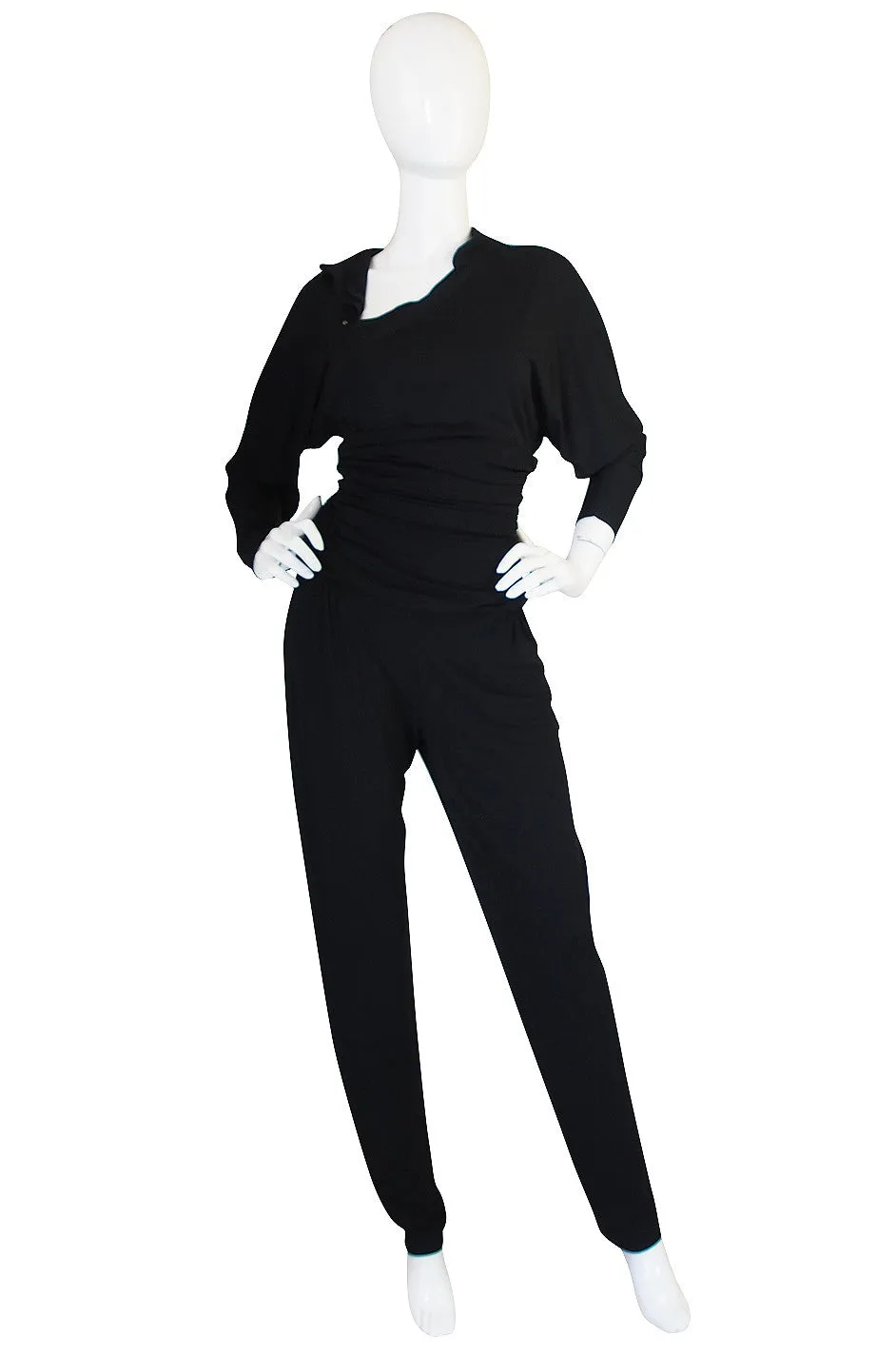 1980s Black Jersey Norma Kamali High Pant & Top Set
