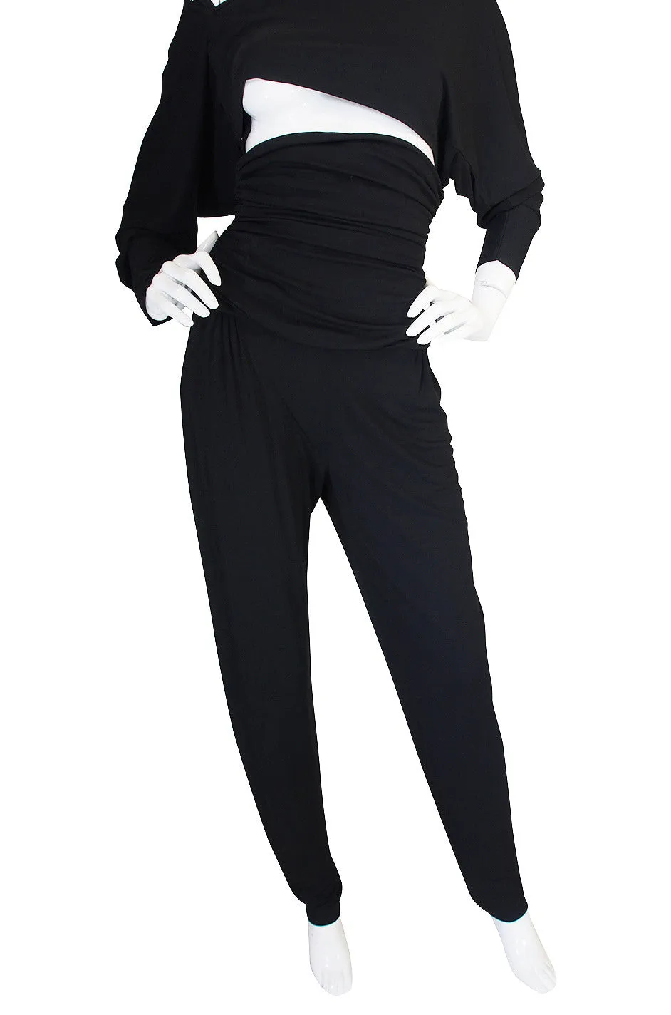 1980s Black Jersey Norma Kamali High Pant & Top Set