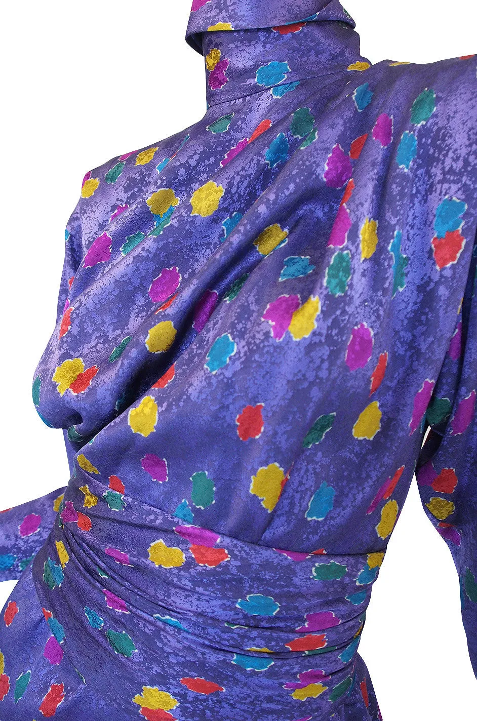 1980s Ungaro Multi Color Dot Silk Mini Dress