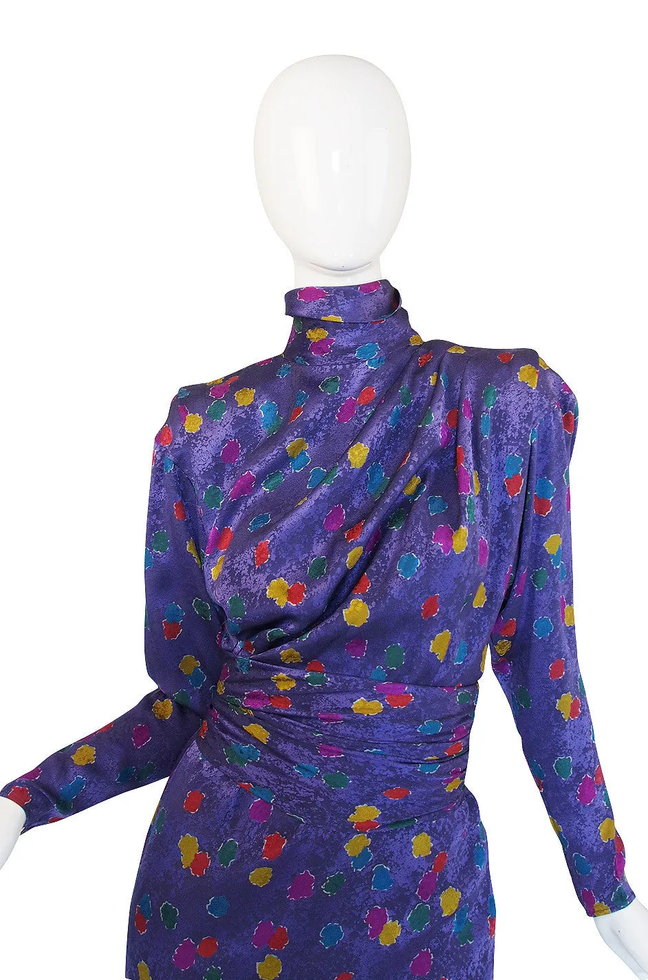 1980s Ungaro Multi Color Dot Silk Mini Dress