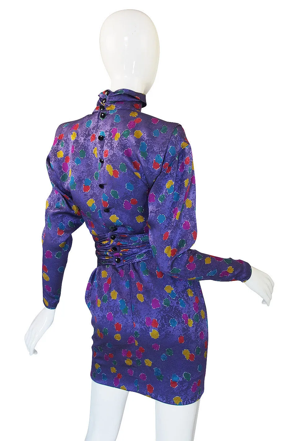 1980s Ungaro Multi Color Dot Silk Mini Dress