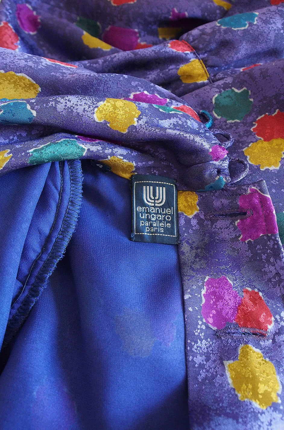 1980s Ungaro Multi Color Dot Silk Mini Dress