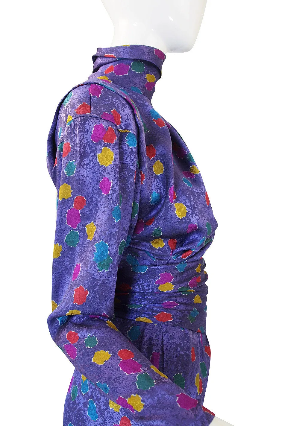 1980s Ungaro Multi Color Dot Silk Mini Dress