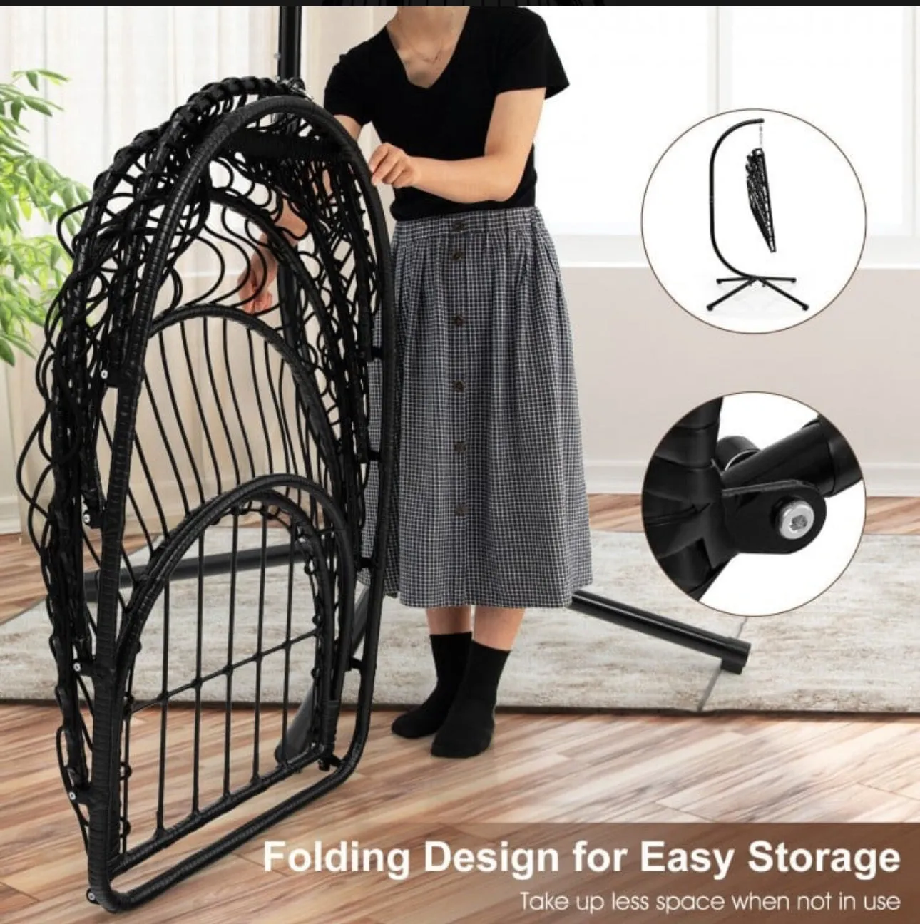 2025 Heavy Duty Patio Hanging Egg Chair With Stand | Soft Cushion | Headrest Pillow | Waterproof Cover | Folding Basket | Water Resistant | Holds 330lbs