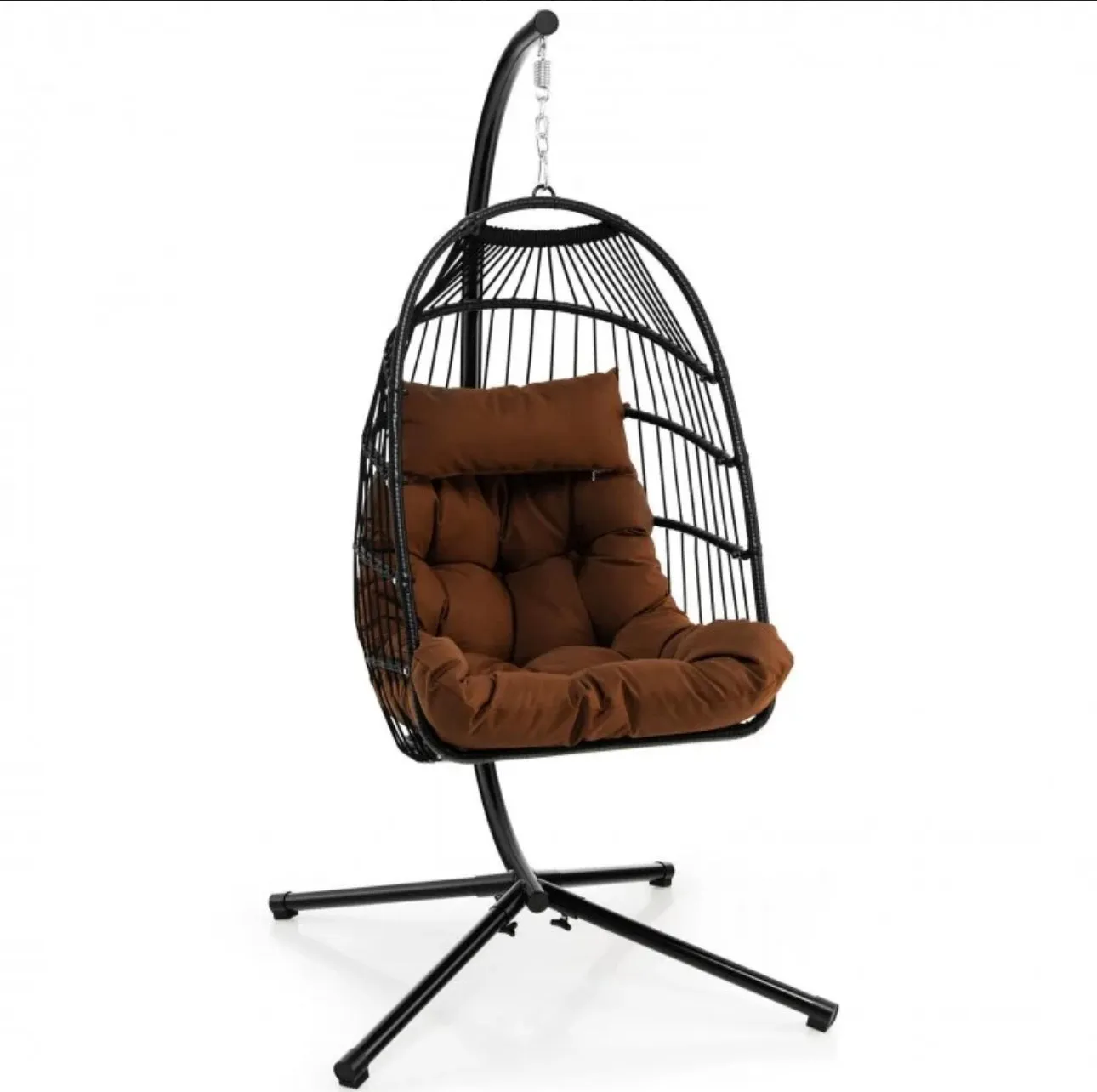 2025 Heavy Duty Patio Hanging Egg Chair With Stand | Soft Cushion | Headrest Pillow | Waterproof Cover | Folding Basket | Water Resistant | Holds 330lbs
