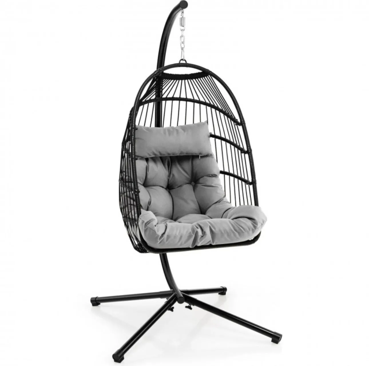 2025 Heavy Duty Patio Hanging Egg Chair With Stand | Soft Cushion | Headrest Pillow | Waterproof Cover | Folding Basket | Water Resistant | Holds 330lbs
