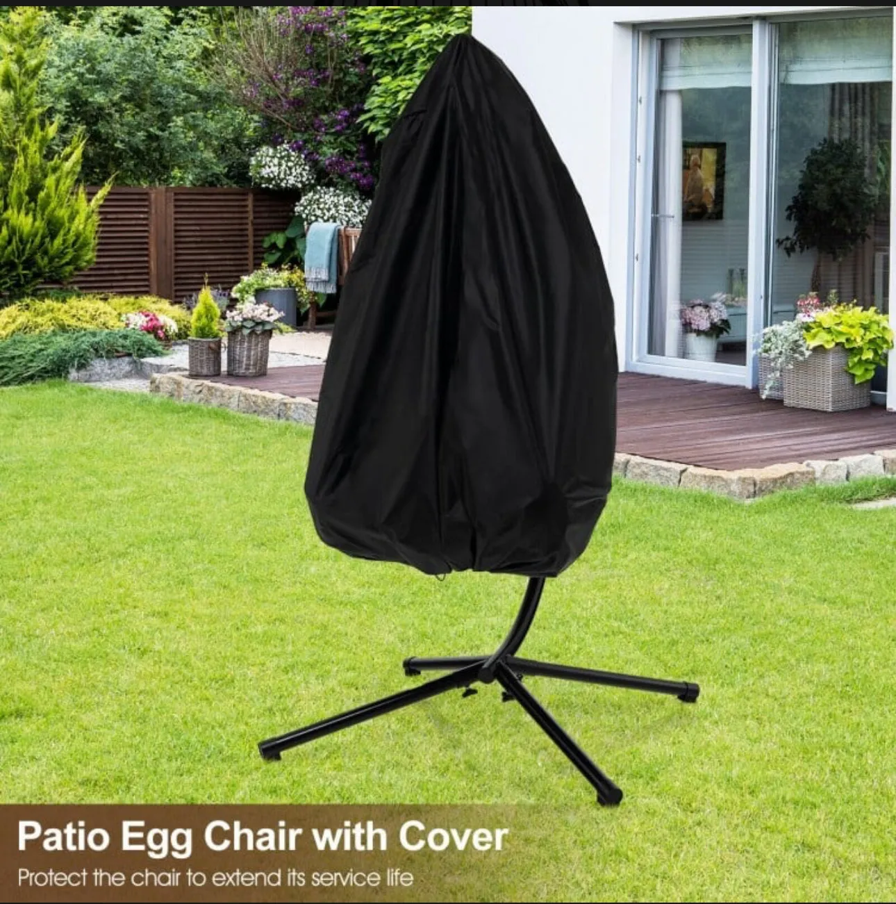 2025 Heavy Duty Patio Hanging Egg Chair With Stand | Soft Cushion | Headrest Pillow | Waterproof Cover | Folding Basket | Water Resistant | Holds 330lbs