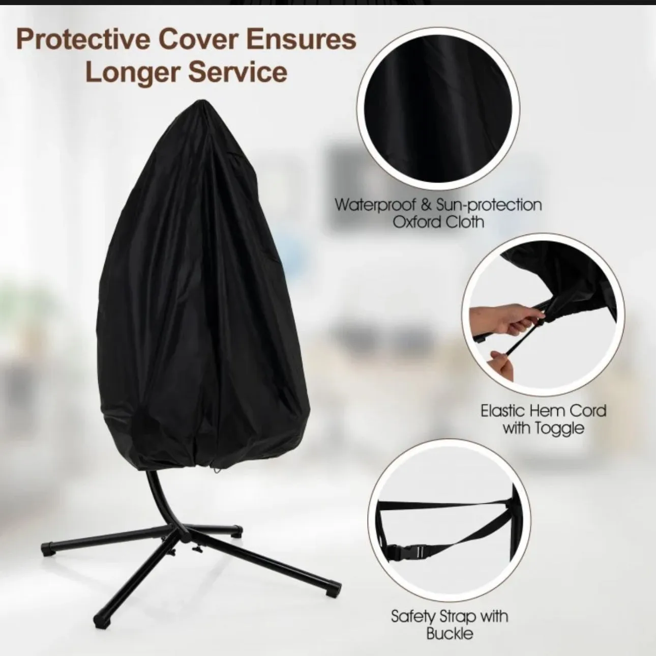 2025 Heavy Duty Patio Hanging Egg Chair With Stand | Soft Cushion | Headrest Pillow | Waterproof Cover | Folding Basket | Water Resistant | Holds 330lbs
