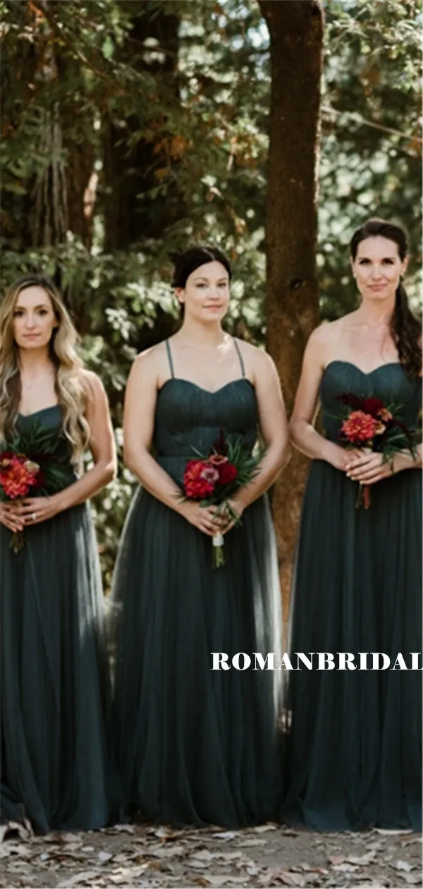 A-line Floor-length Sweetheart Backless Long Tulle Bridesmaid Dresses, BD0617