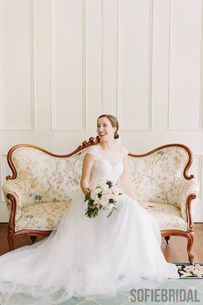 A-line Round Neck Cap Sleeves Lace Appliques Long Wedding Dresses, WD0490