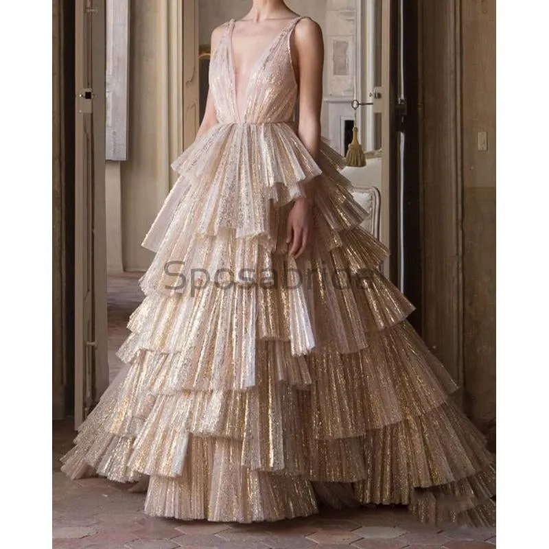 A-line Unique Design V-Neck Long Modest Fashion Formal Prom Dresses PD1751