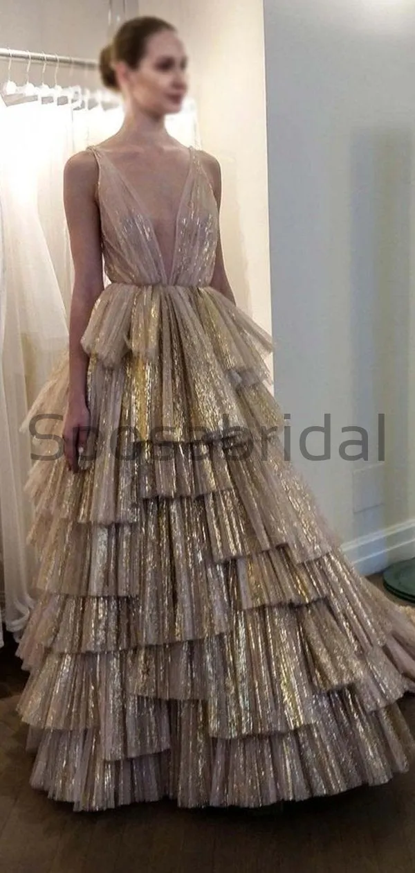 A-line Unique Design V-Neck Long Modest Fashion Formal Prom Dresses PD1751