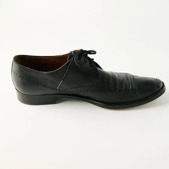 A. Testoni Mens 10.5 Black Pebbled Leather Derby Shoes Italian Made Bologna