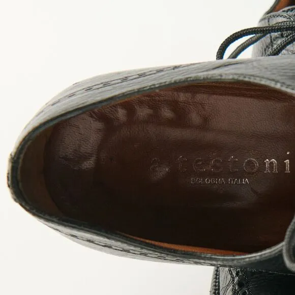 A. Testoni Mens 10.5 Black Pebbled Leather Derby Shoes Italian Made Bologna
