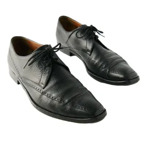 A. Testoni Mens 10.5 Black Pebbled Leather Derby Shoes Italian Made Bologna