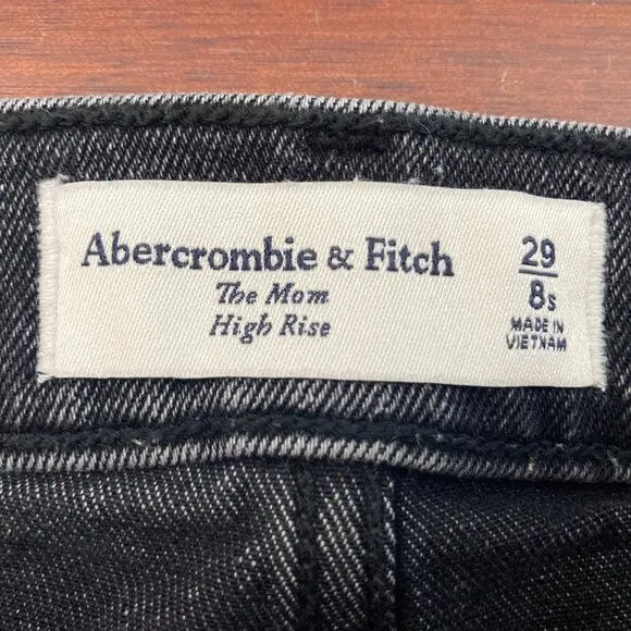 Abercrombie &amp; Fitch The Mom Jean High Rise 29 Short Black Denim Tapered Leg 90s