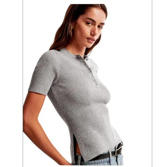 ABERCROMBIE AND FITCH Slim Henley Sweater Tee, Size SMALL