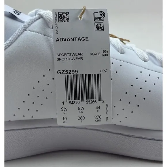 Adidas Advantage Mens 10 White Black Athletic Tennis Shoes Sportswear GZ5299 New