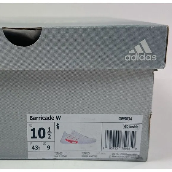 adidas Barricade Womens White Red Low Top Tennis Shoes Sneakers Athletic GW5034