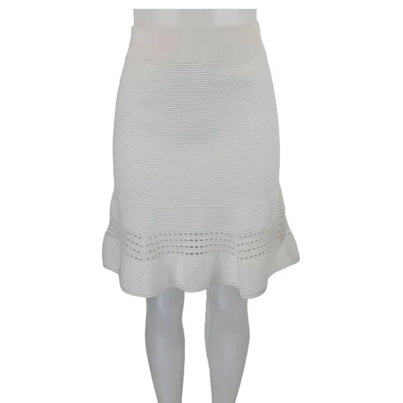 A.L.C  White Ribbed Checked Ruffle Hem Women's Skirt Size 10
