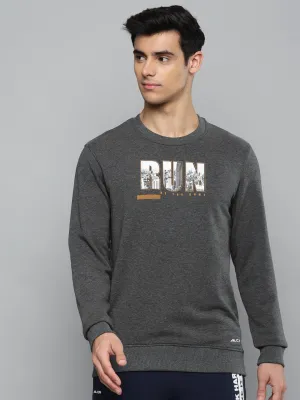 Alcis Men Charcoal Grey & White Typography Printed Cotton Sweatshirt
