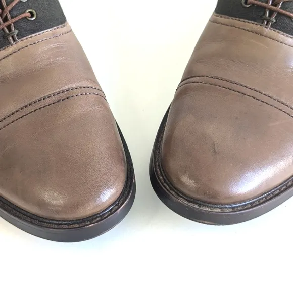 Aldo Cap Toe Oxford Lace Up Distressed Leather Two Tone Walnut Taupe Olive sz 11