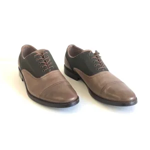Aldo Cap Toe Oxford Lace Up Distressed Leather Two Tone Walnut Taupe Olive sz 11
