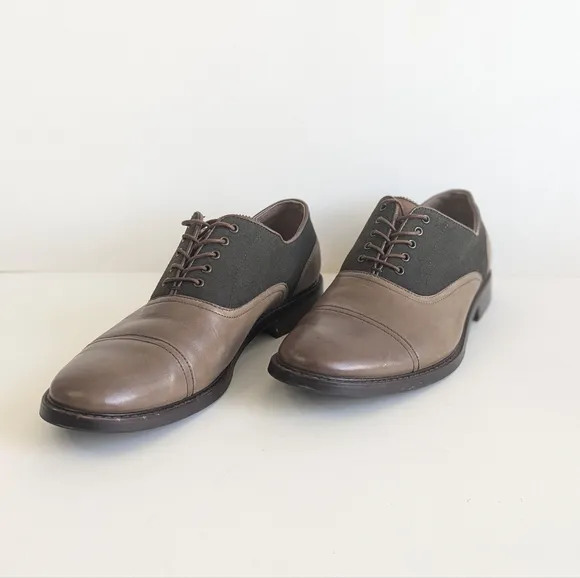 Aldo Cap Toe Oxford Lace Up Distressed Leather Two Tone Walnut Taupe Olive sz 11