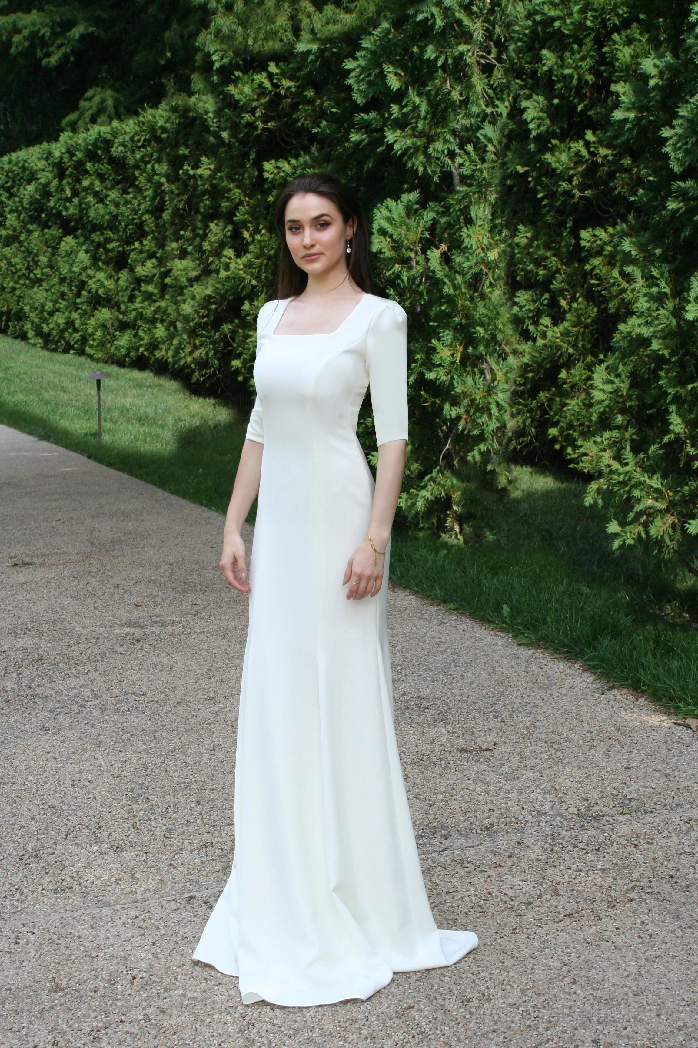 Aletheia Red Crepe Gown with Sleeves