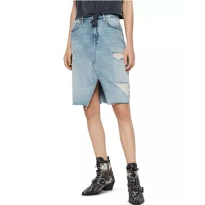 All Saints Alfie Denim Jean Cotton Pencil Skirt Indigo Lite Blue Distressed 2