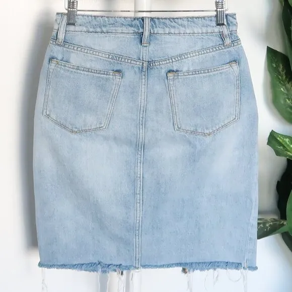 All Saints Alfie Denim Jean Cotton Pencil Skirt Indigo Lite Blue Distressed 2