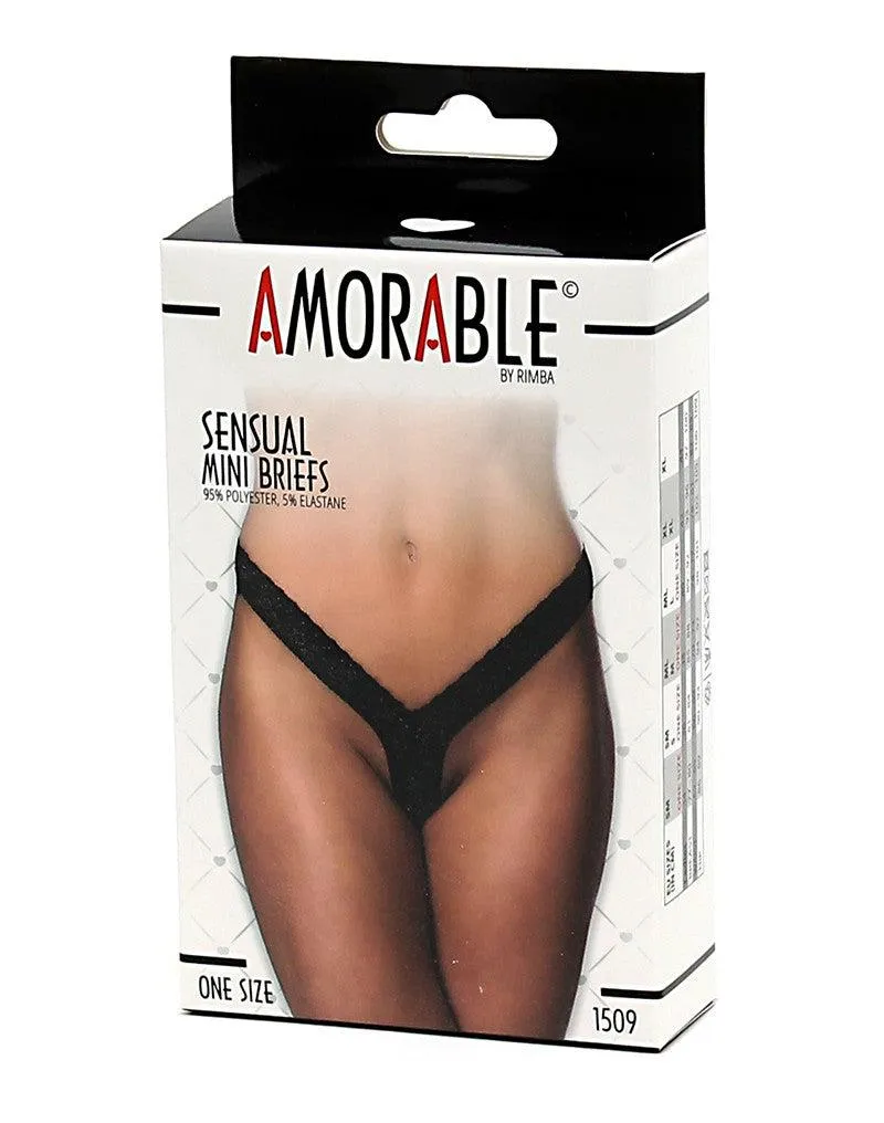 Amorable - Erotische String - Kanten Mini Slip - Aansluitend Onderbroekje - Zwart - One Size - Polyester