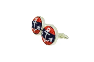 Anchor on Navy/Red Needlepoint Cufflinks