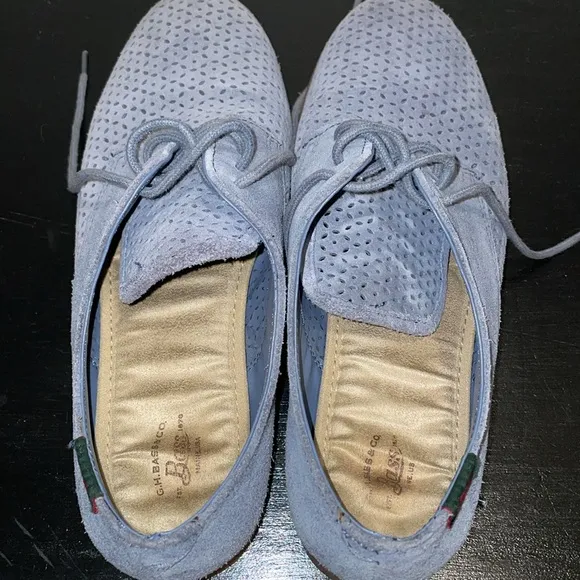 Anthropologie G.H.Bass &amp; Co Ellis Light Blue Perforated Suede Oxford Loafer US 9